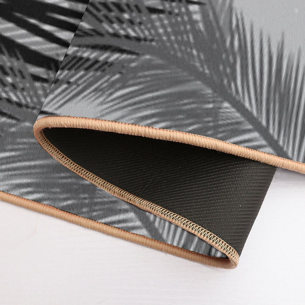 Palm Leaf Print, Gray, Black And White  Fade-Resistant Bath Mat