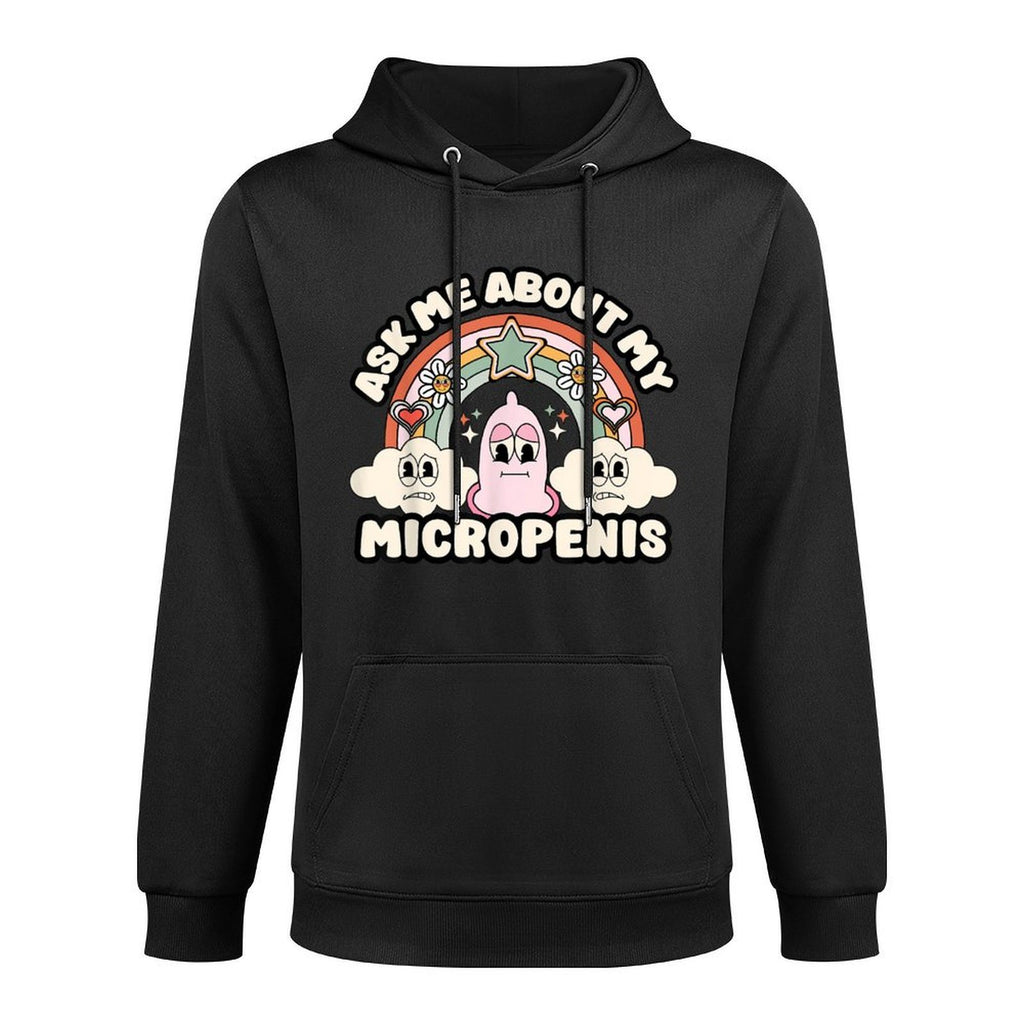 Vintage Little Weiner Pun Embarrassing Mens Joke Ask Me About My Micropenis Funny Inappropriate Adult Humor Unisex-Adults Black Machine Washable Hoodie