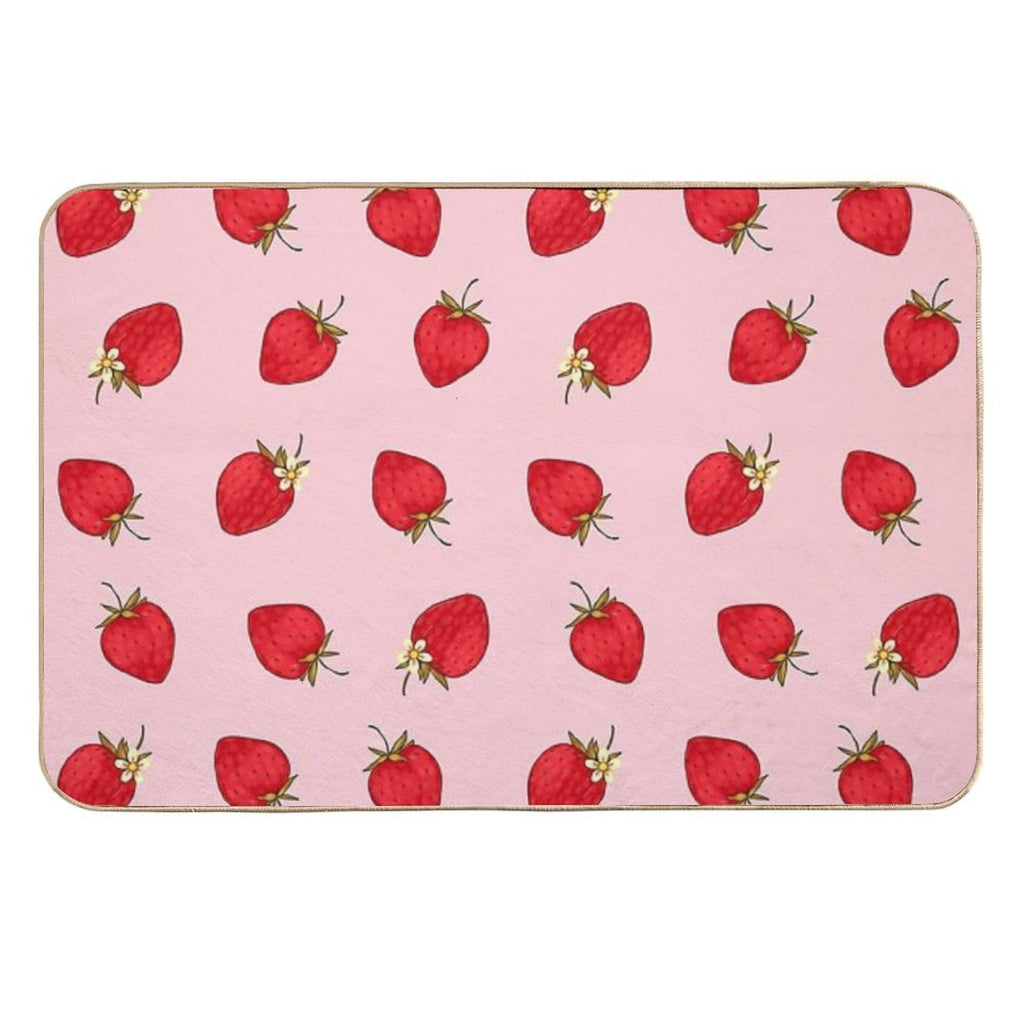 Cute Strawberries Pattern Red Pink Pastel Aesthetic  Long-Lasting Bath Mat
