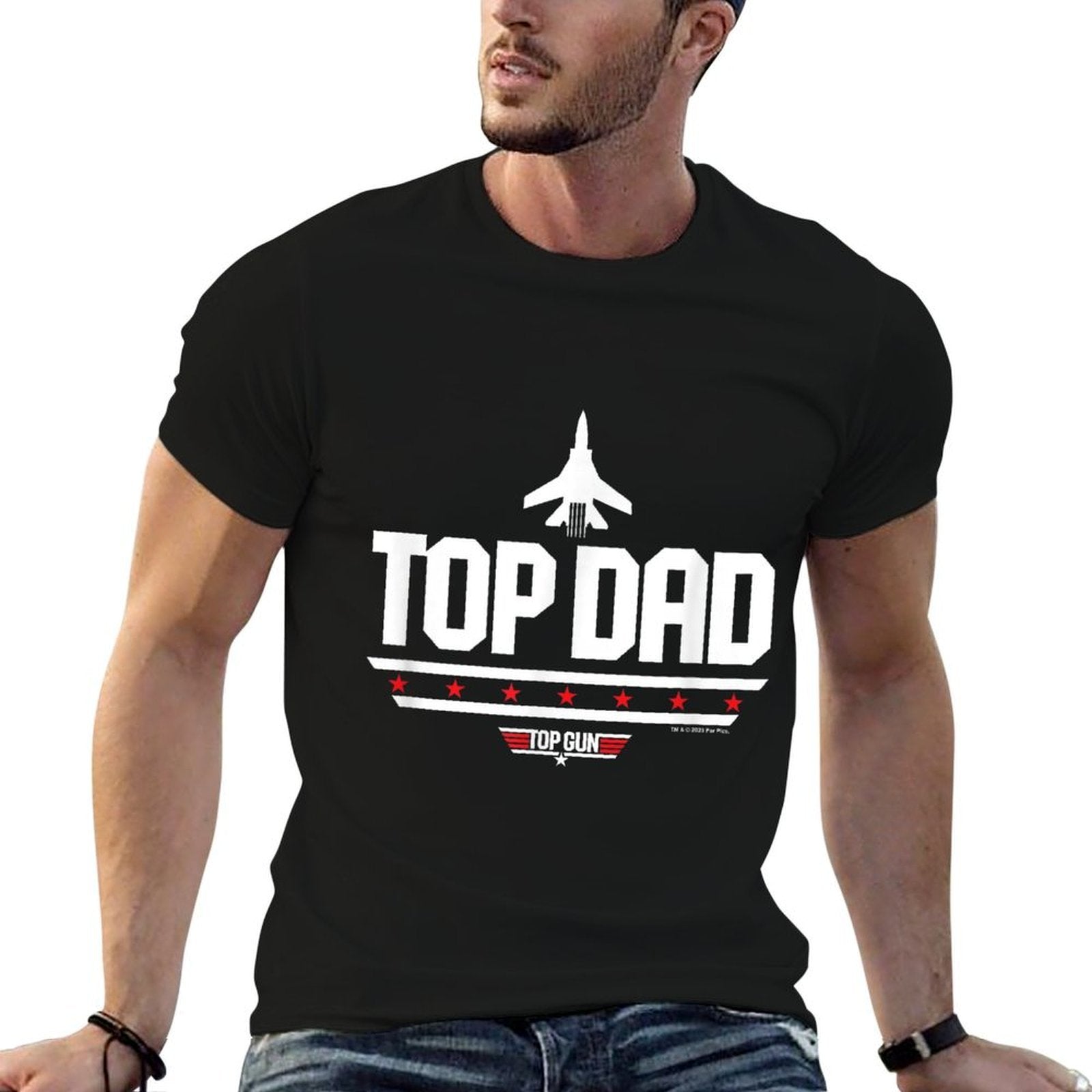 Top Gun Fathers Day Top Dad  Rolled Sleeves T-Shirt