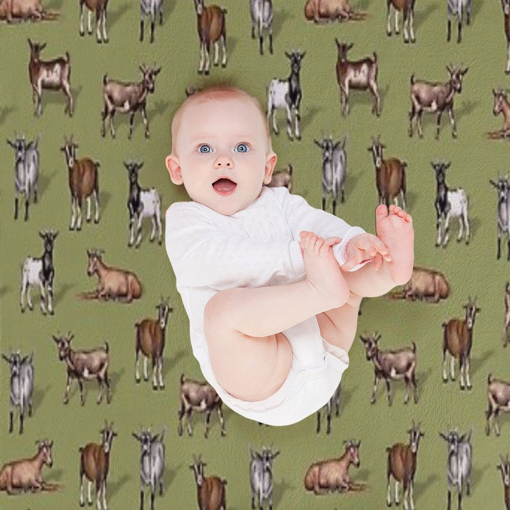 Tiny Goats on Green - Goat Herd Pattern Quick-dry Throw Blanket