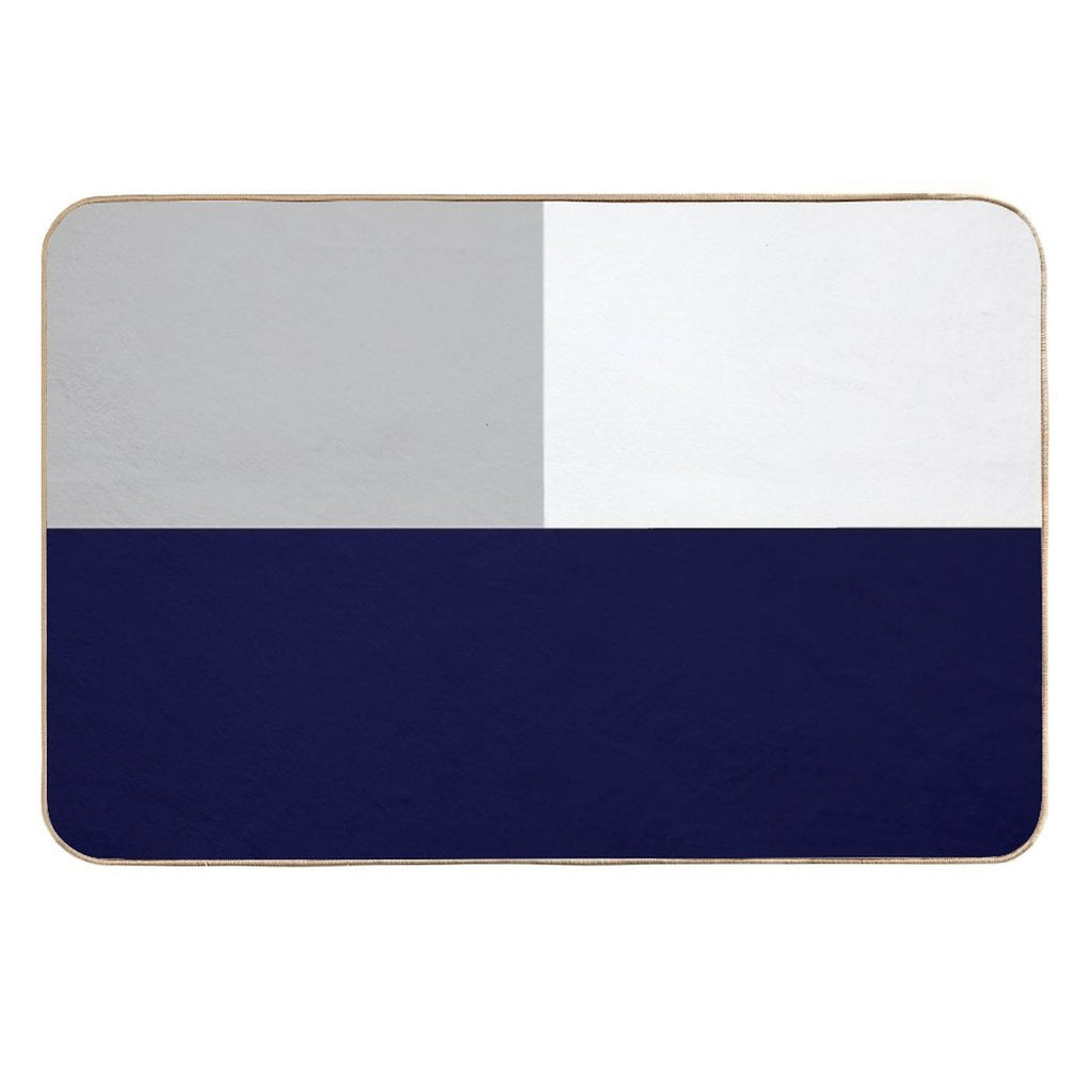 Tricolor Squares Navy Blue Silver Gray And White  Long-Lasting Bath Mat