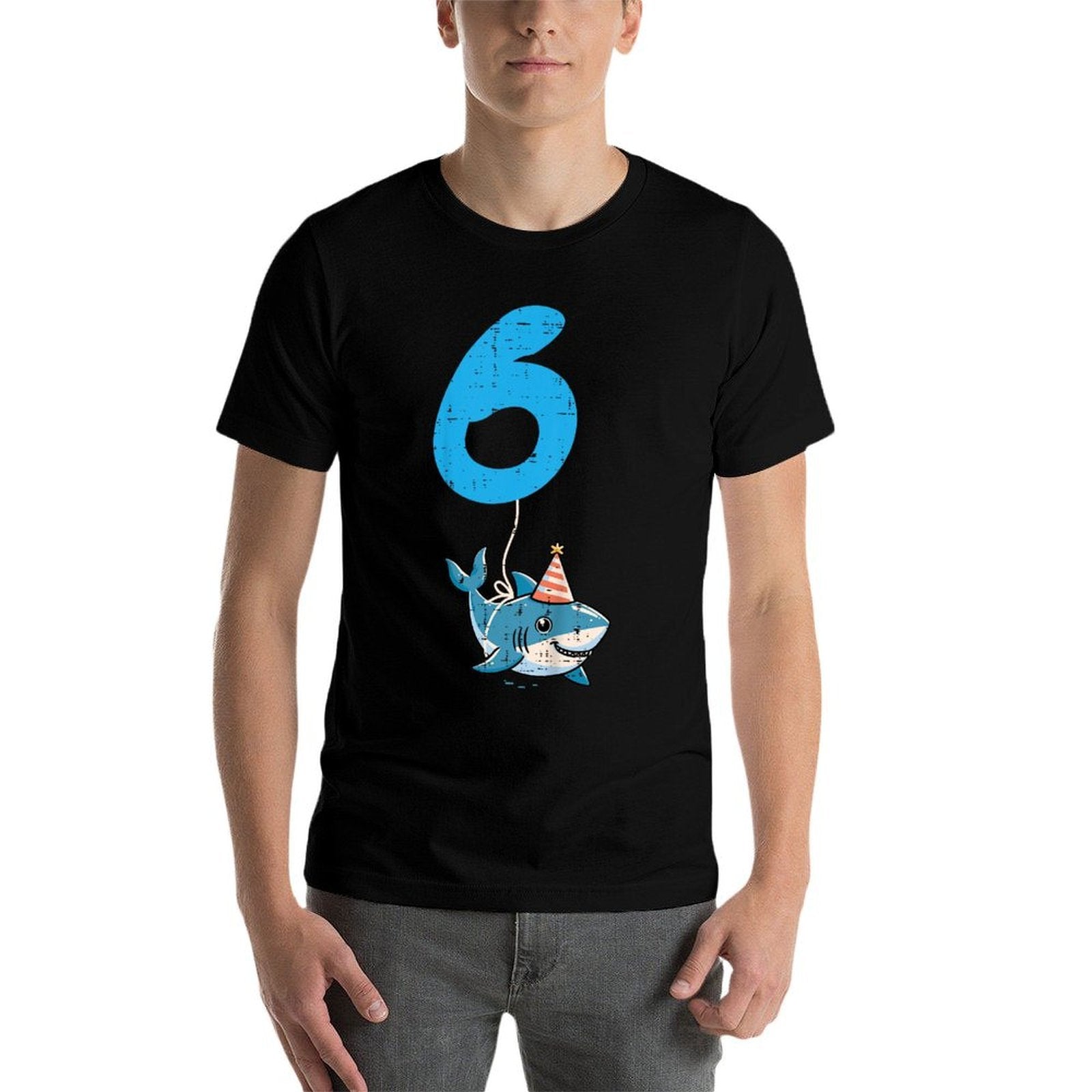 Kids 6th Birthday Shark 6 Hat Six Year Old Bday Boys Girls Kids  Soft T-Shirt