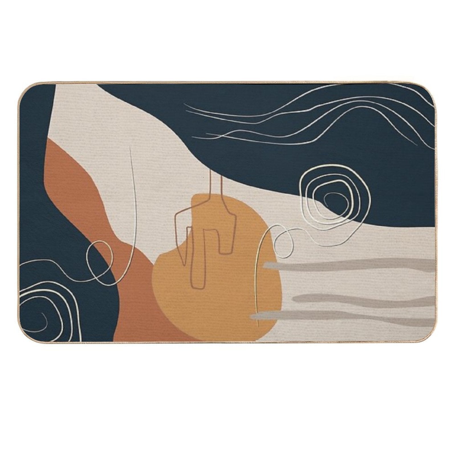 Abstract - Go with The Flow 2 in Navy And Ochre  Long-Lasting Bath Mat