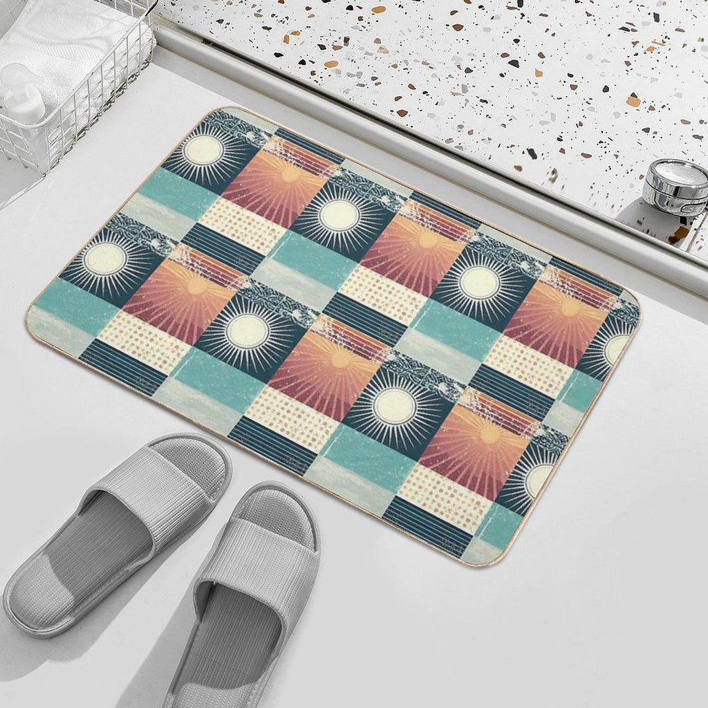 Retro Sixties Patchwork, Sun And The Ocean  High-Traffic Bath Mat