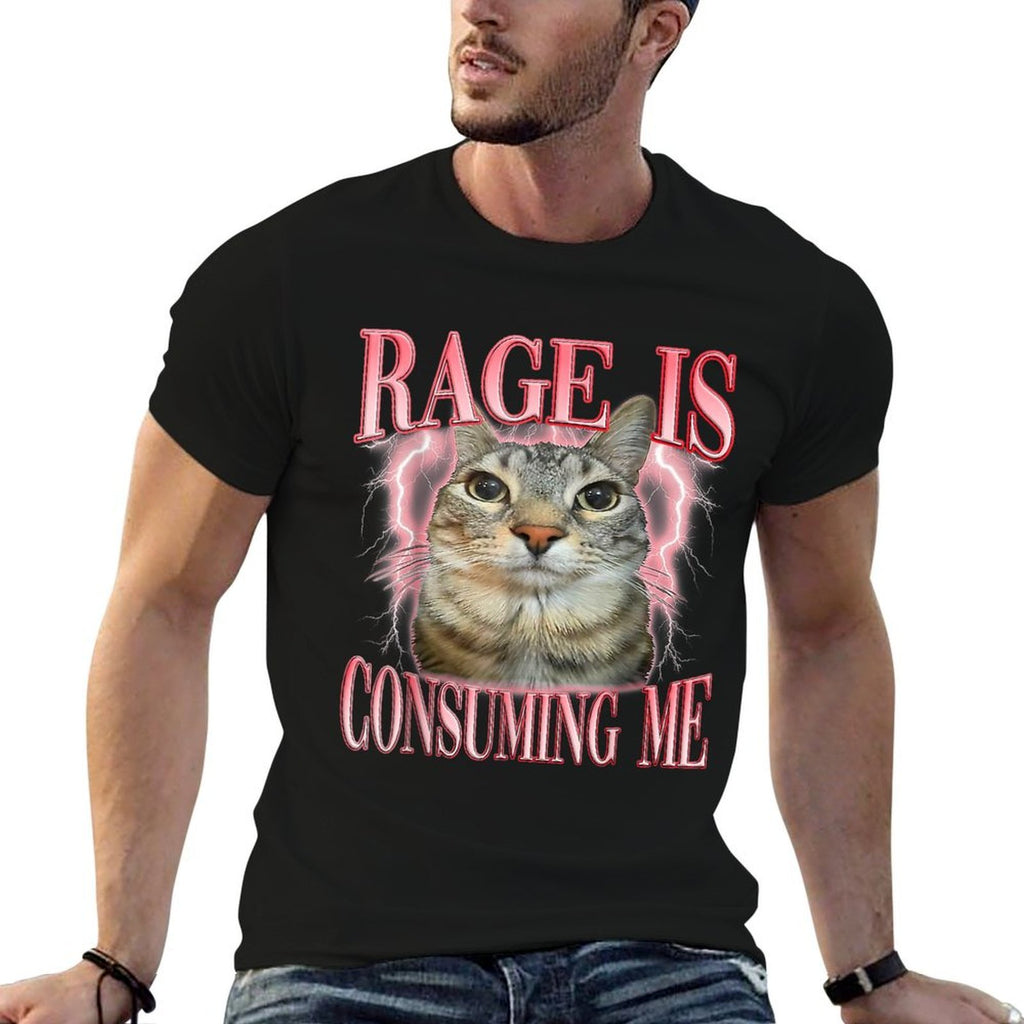 Rage Consumes Me Funny Silly Staring Cat Meme Women Men  Moisture-wicking T-Shirt
