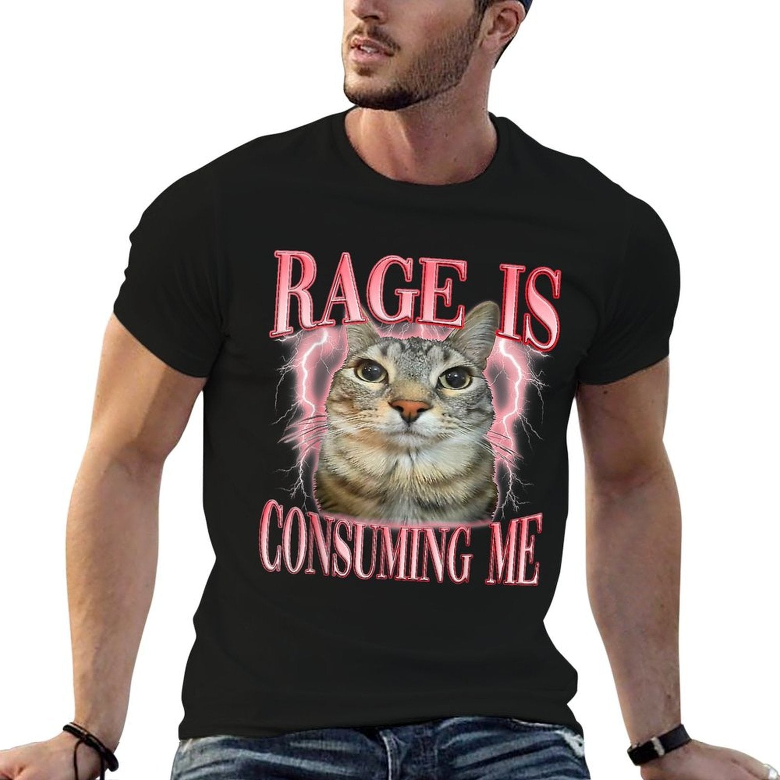 Rage Consumes Me Funny Silly Staring Cat Meme Women Men  Moisture-wicking T-Shirt