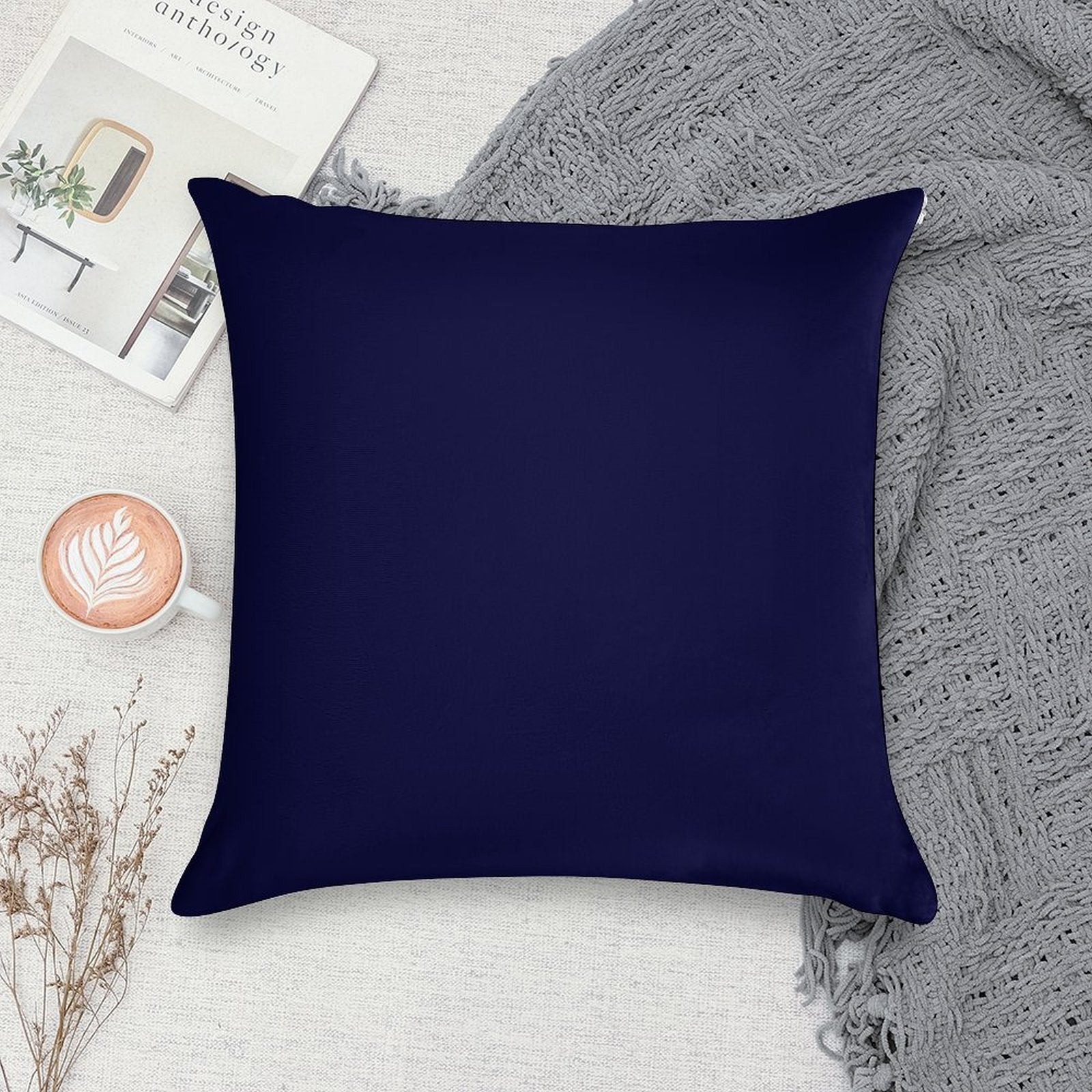 Navy Blue Solid Color Soft Durable Construction Throw Pillow