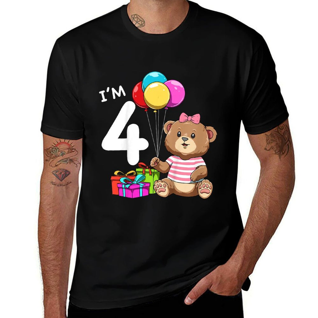 Kids Fourth Birthday Teddy Bear - 4 Year Old Girl  Easy-care T-Shirt