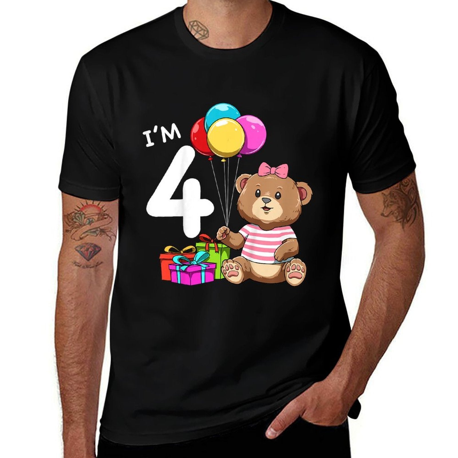 Kids Fourth Birthday Teddy Bear - 4 Year Old Girl  Easy-care T-Shirt