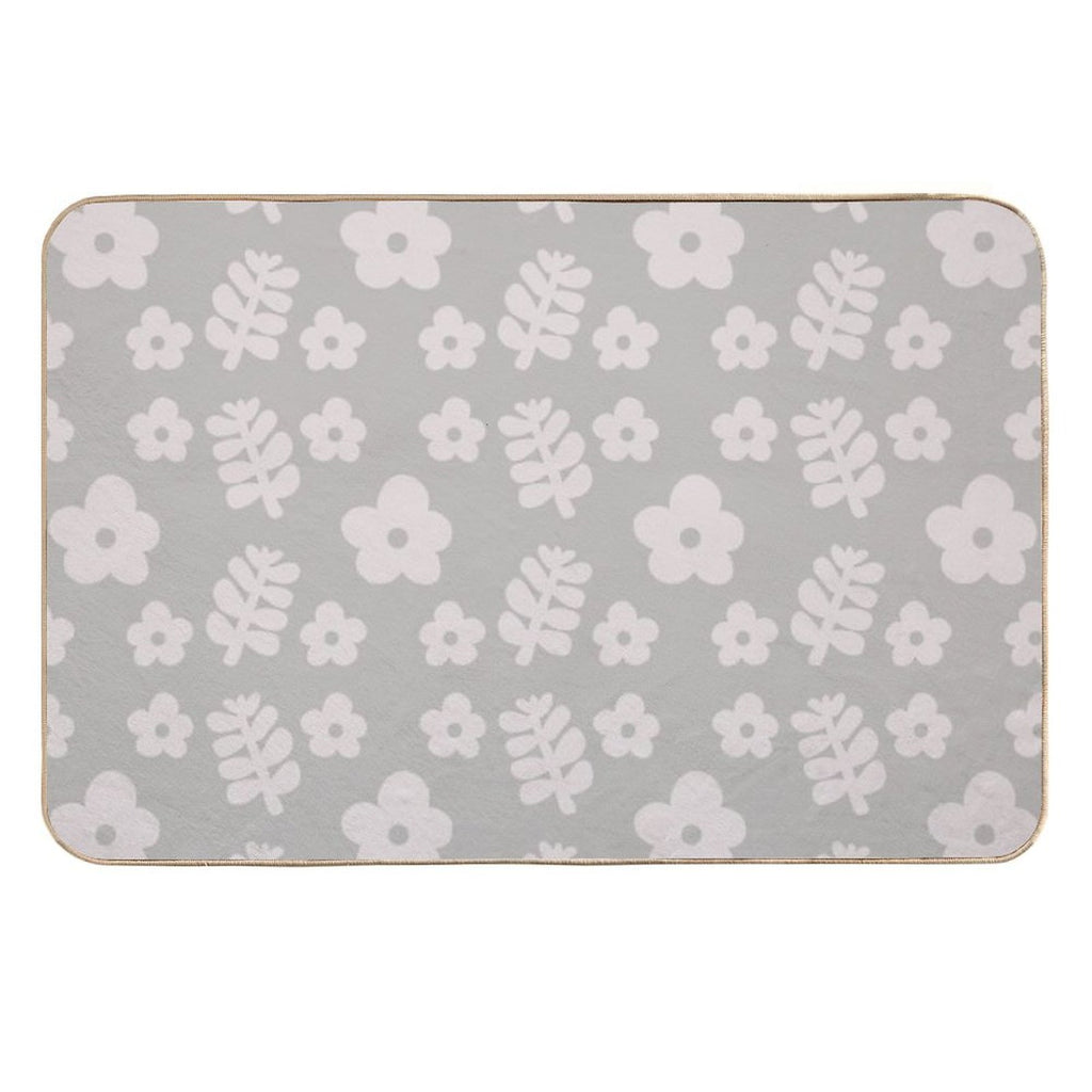 Mid Century Modern Flowers & Leaves, Cute Retro Pattern, Taupe  Stain-Proof Bath Mat