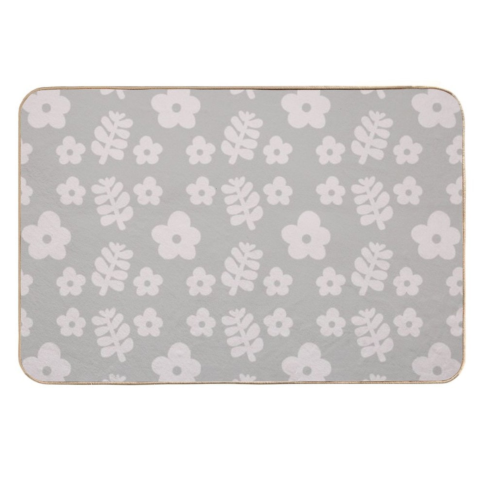 Mid Century Modern Flowers & Leaves, Cute Retro Pattern, Taupe  Stain-Proof Bath Mat