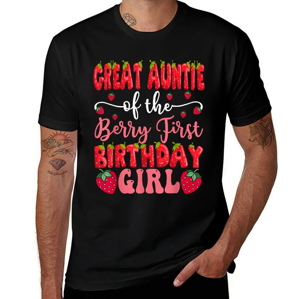 Great Auntie Of The Berry First Birthday Girl Strawberry  Summer-ready Fabric T-Shirt
