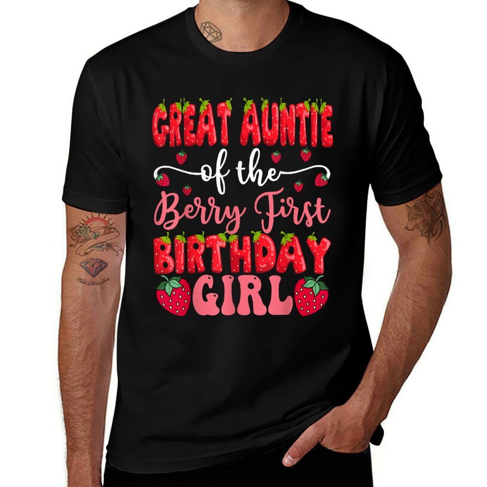 Great Auntie Of The Berry First Birthday Girl Strawberry  Summer-ready Fabric T-Shirt