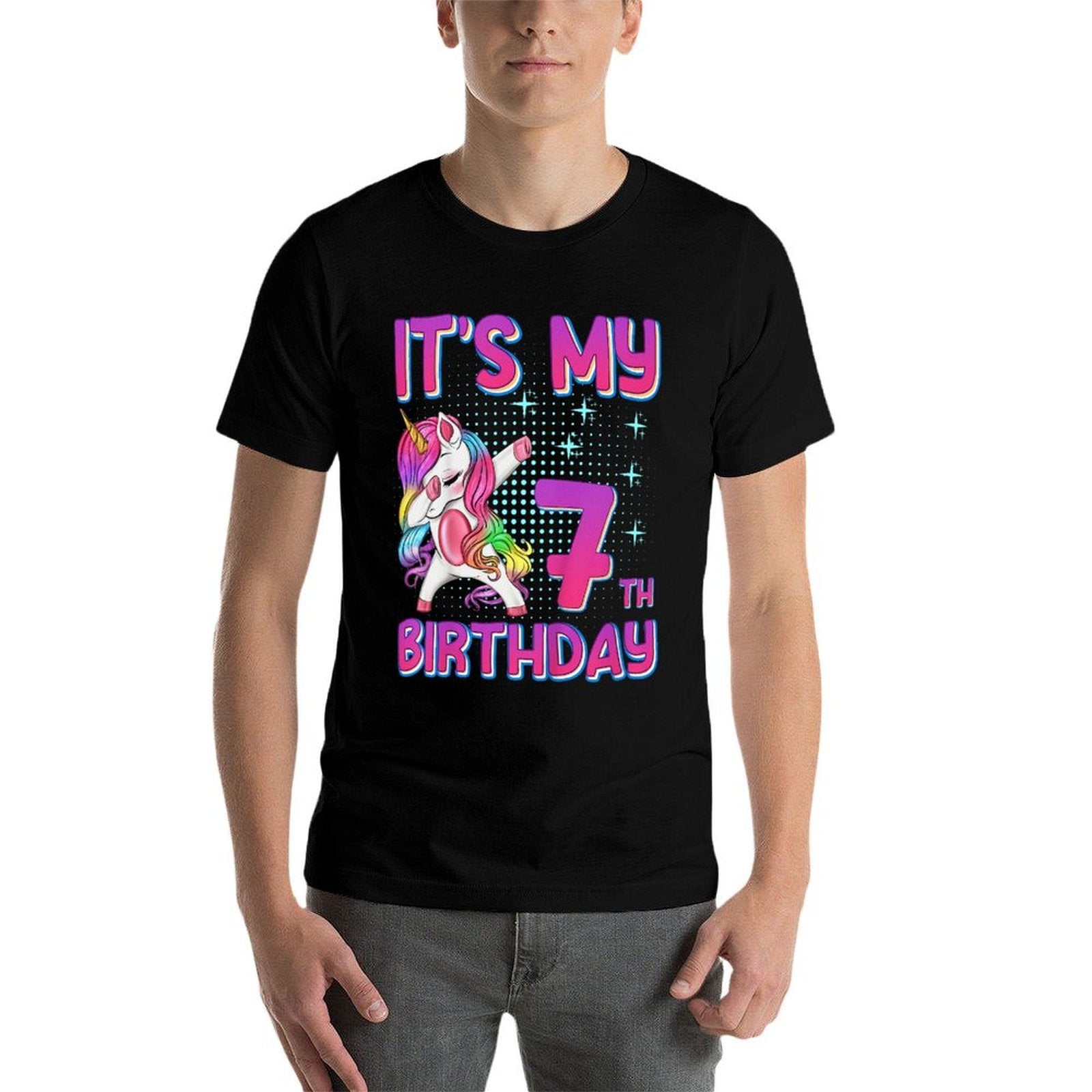 Kids 7th Birthday Girl Unicorn Seven Year Old  Cotton T-Shirt