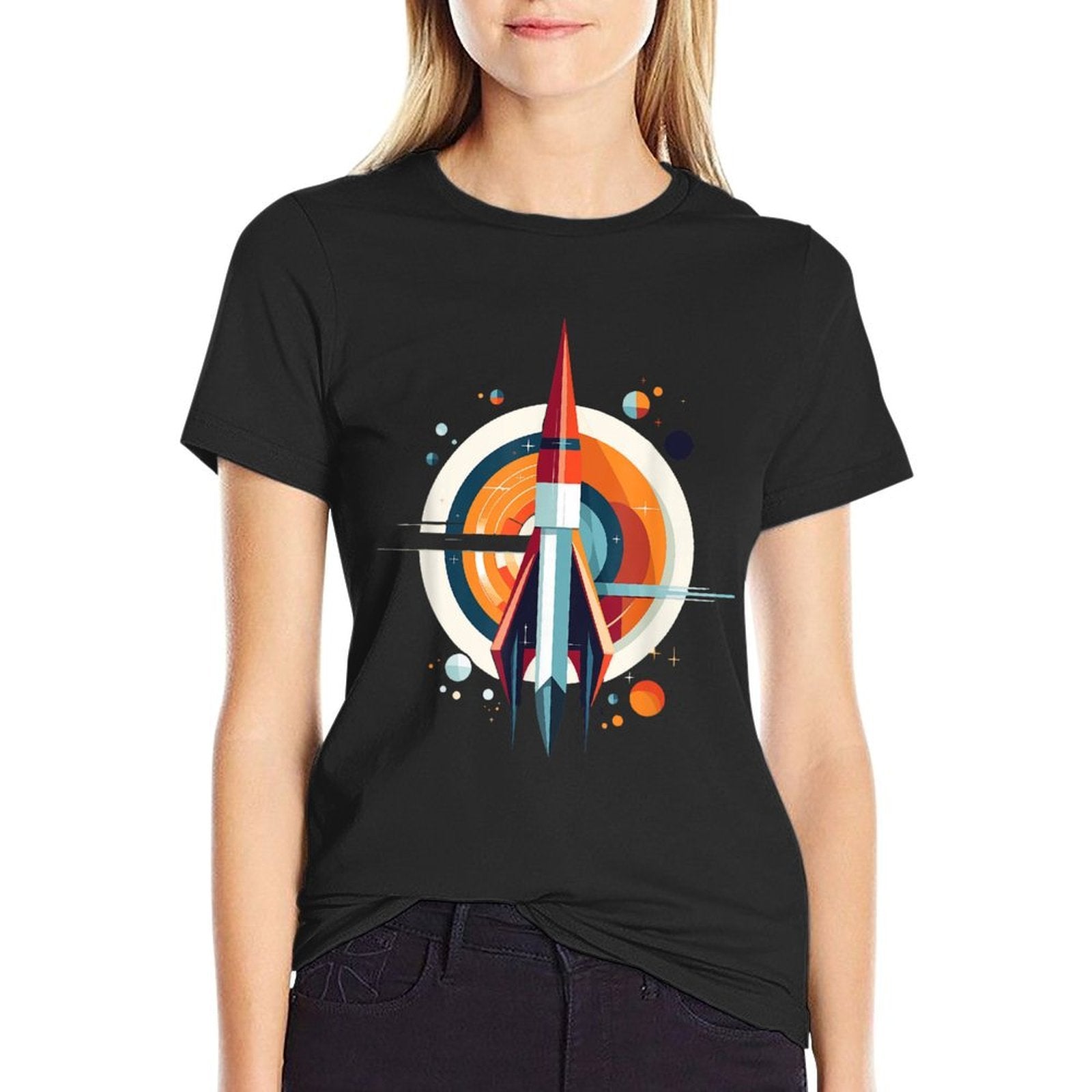 Retro Rocket - Abstract Atomic Mid Century Modern  Heathered Texture T-Shirt