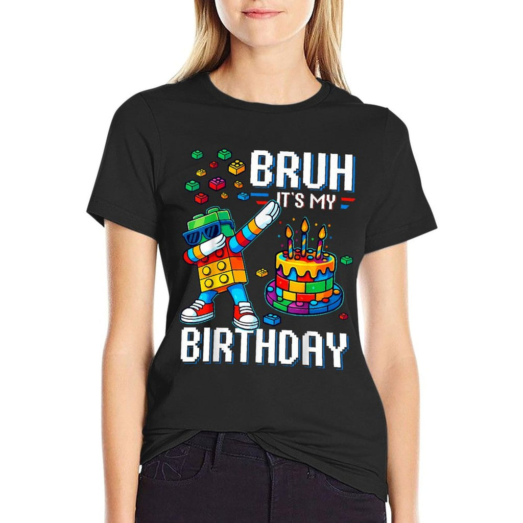 Bruh Its My Birthday Master Builder Dabbing Blocks Bricks  Stretchy T-Shirt