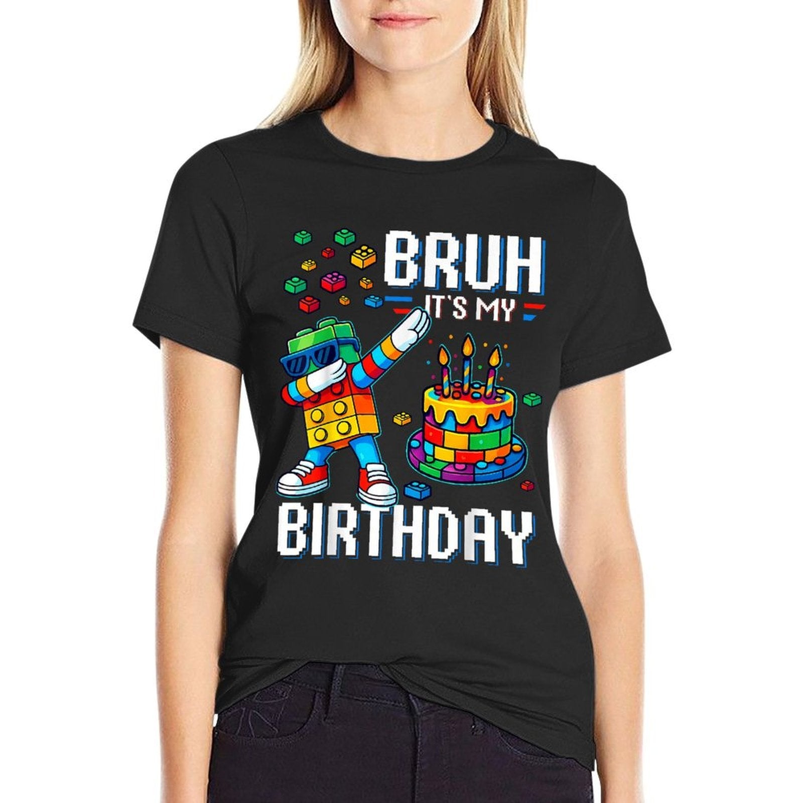 Bruh Its My Birthday Master Builder Dabbing Blocks Bricks  Stretchy T-Shirt