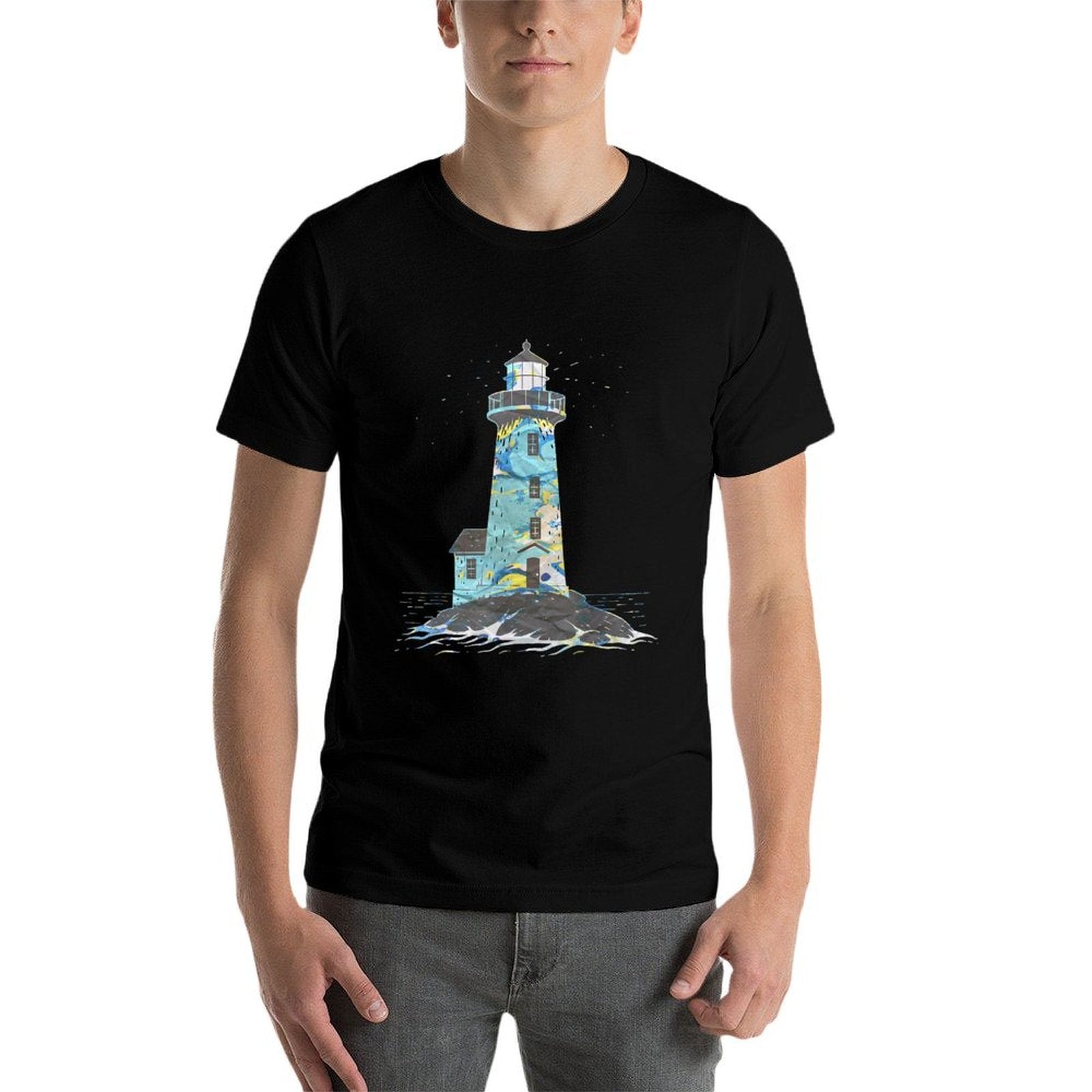 Cool Abstract Paint Swirl Lighthouse Coast Lovers Lighthouse  Slim-fit Cut T-Shirt
