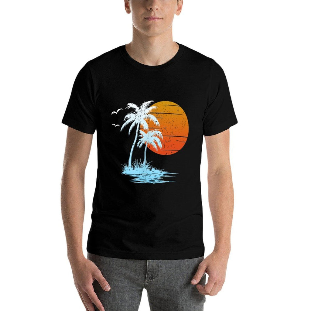 Cool Summer Vacation Men Women Island Sunset Beach Palm Tree  Slim-fit Cut T-Shirt