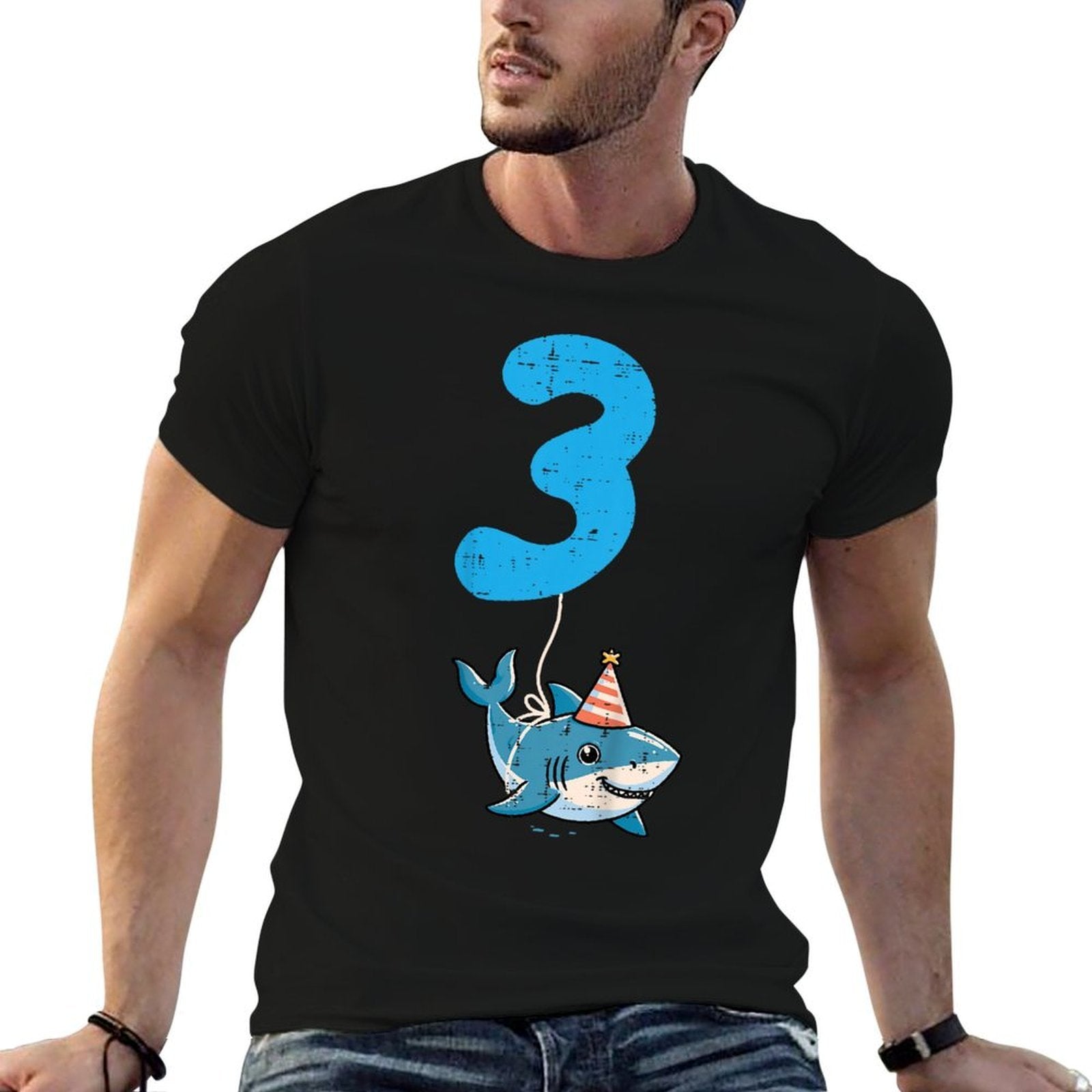 Kids 3rd Birthday Shark 3 Hat Three Year Old Bday Boys Girls Kids  Stretchy T-Shirt