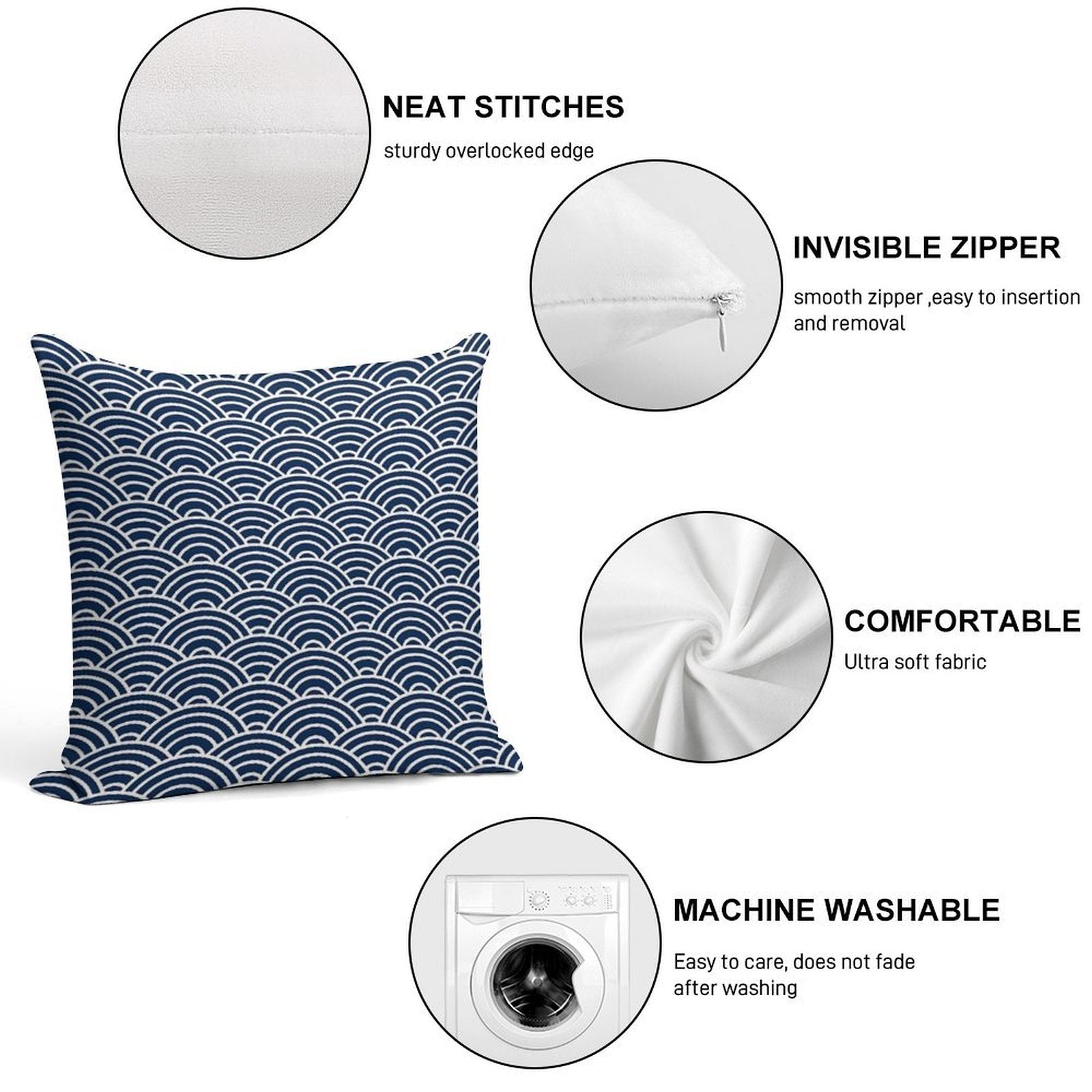Seigaiha  Japanese Collection Soft Washable Throw Pillow