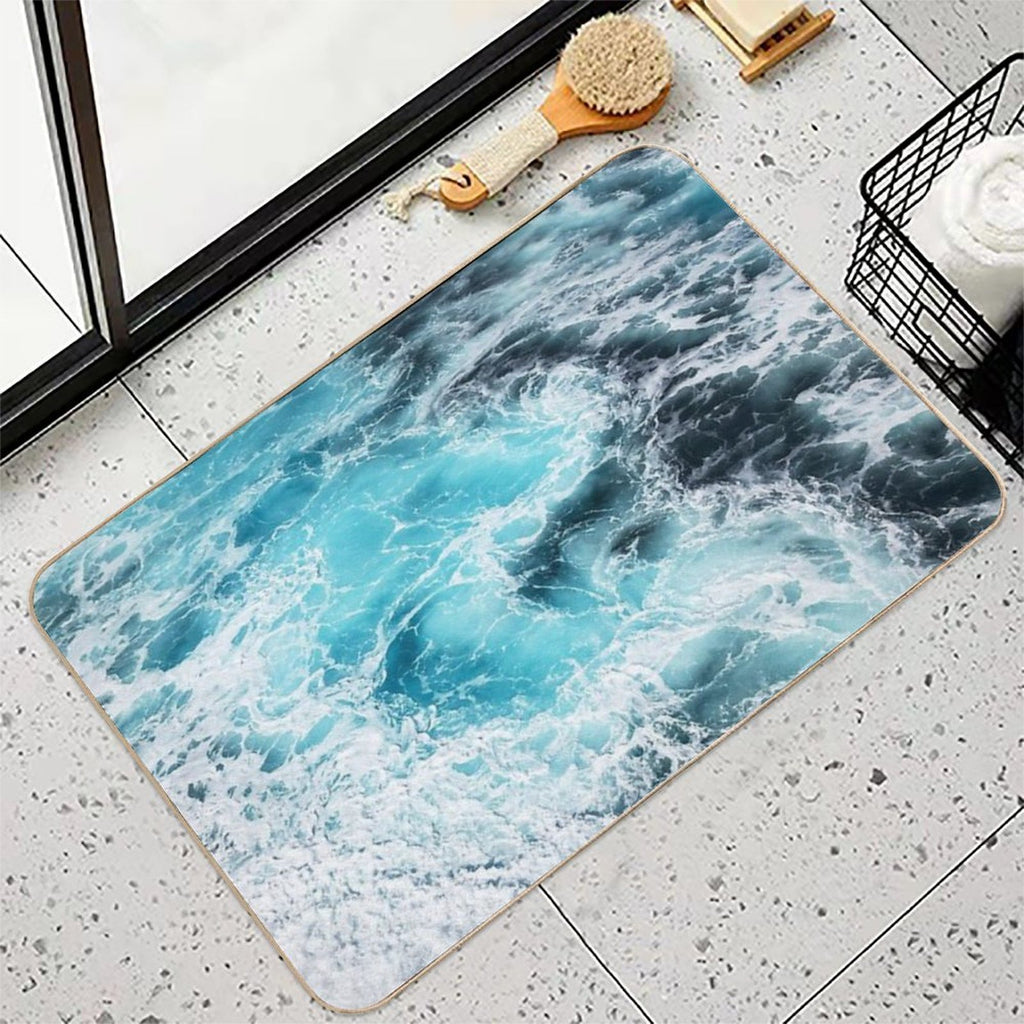 Mesmerizing Blue Ocean Waves  Easy To Clean Bath Mat