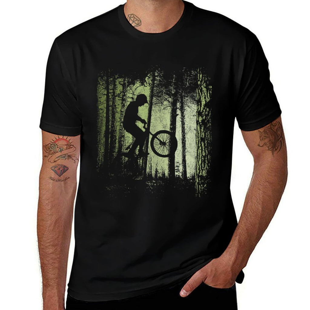 Twilight Forest Trail Cyclist BMX Dirtbike Offroad Wheelie  Rolled Sleeves T-Shirt