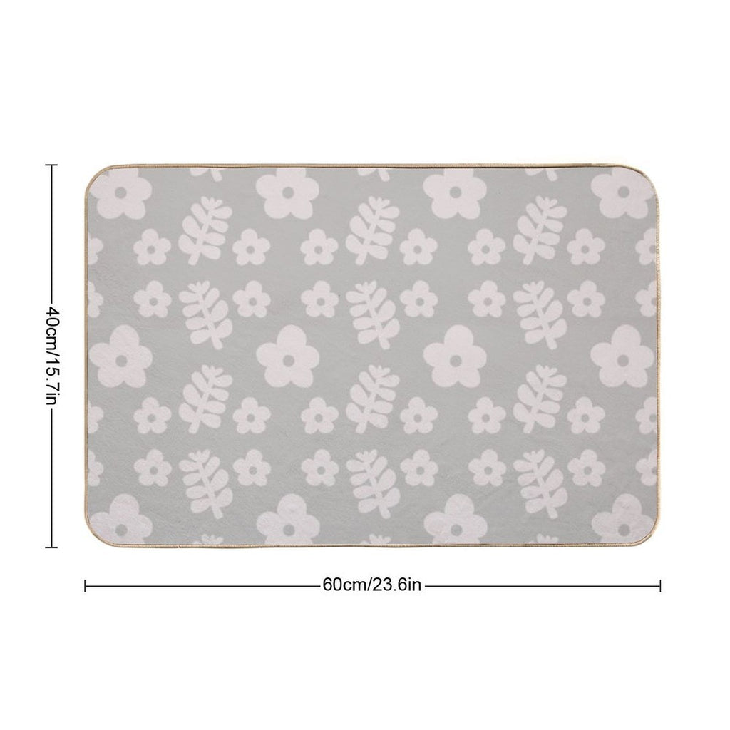Mid Century Modern Flowers & Leaves, Cute Retro Pattern, Taupe  Stain-Proof Bath Mat