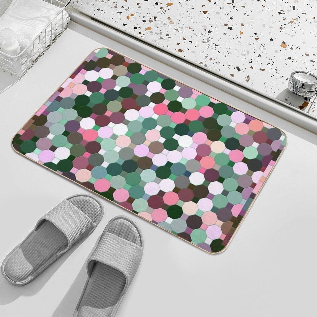 Abstract Green, Pink, Purple And White Octagons  Rapid-Drying Bath Mat