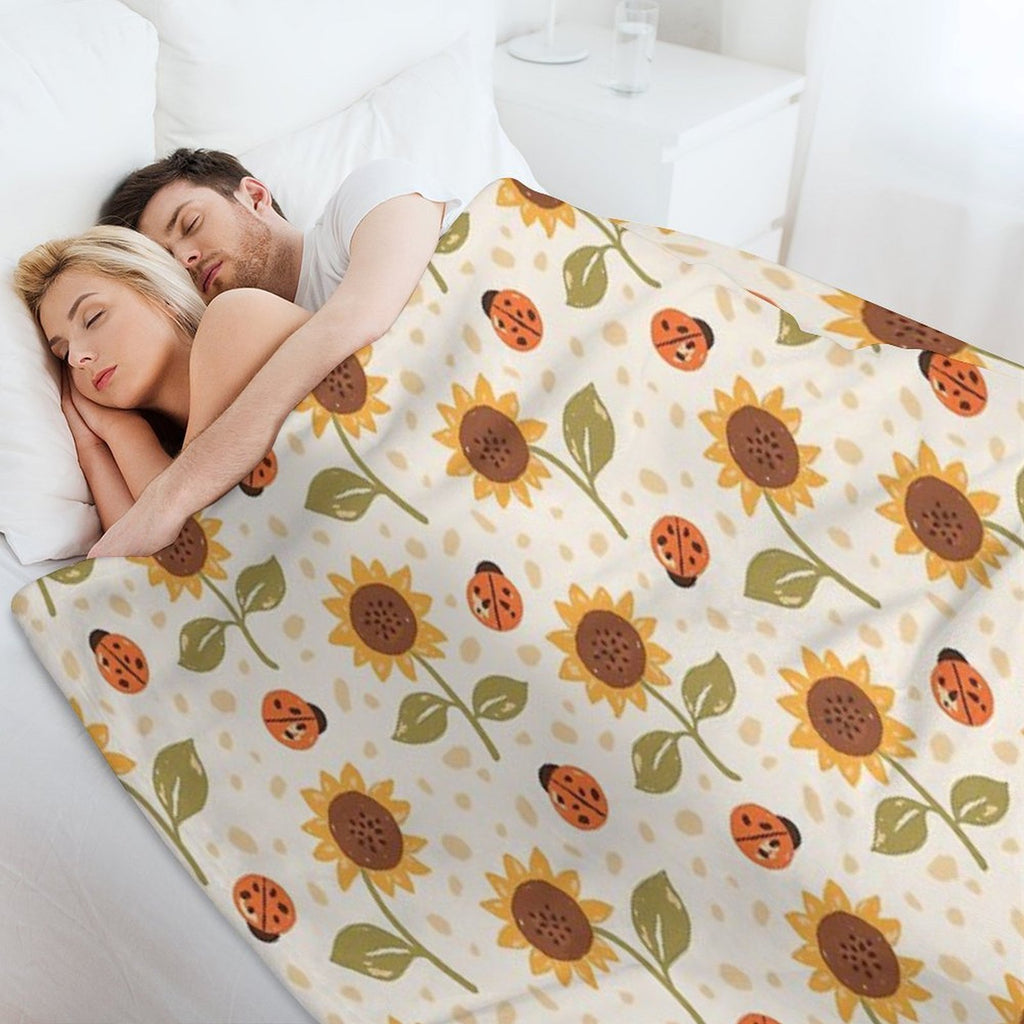 Sunflowers And Ladybugs Shrink-resistant Throw Blanket