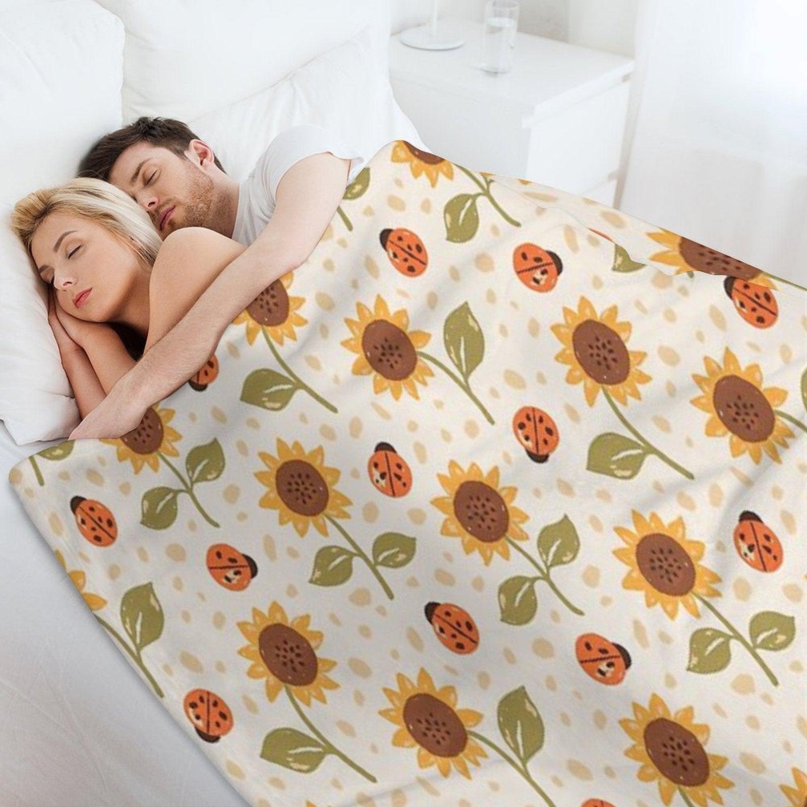 Sunflowers And Ladybugs Shrink-resistant Throw Blanket