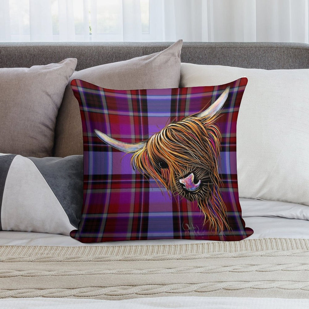SCoTTiSH HiGHLaND CoW ' TaRTaN NooDLeS P ' by SHiRLeY MacARTHuR Soft Gift Ready Throw Pillow