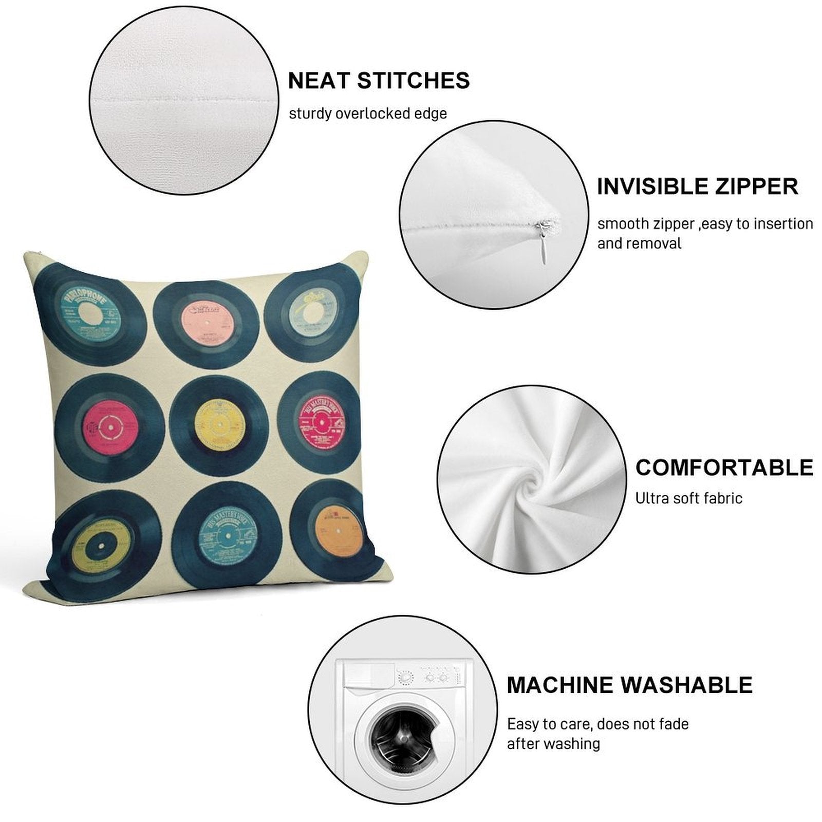 Vinyl Collection Soft Anti-Pilling Throw Pillow