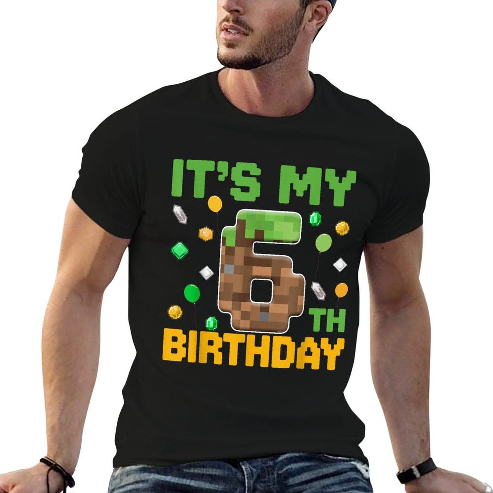 Kids It's My 6th Birthday Video Game Pixel Birthday Boy  Tagless Design T-Shirt