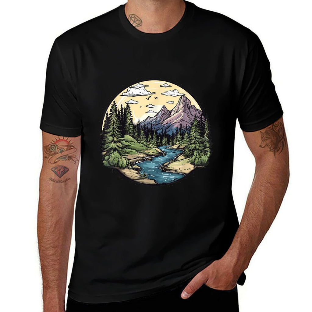 Hiking in Nature, Hiking  Rolled Sleeves T-Shirt
