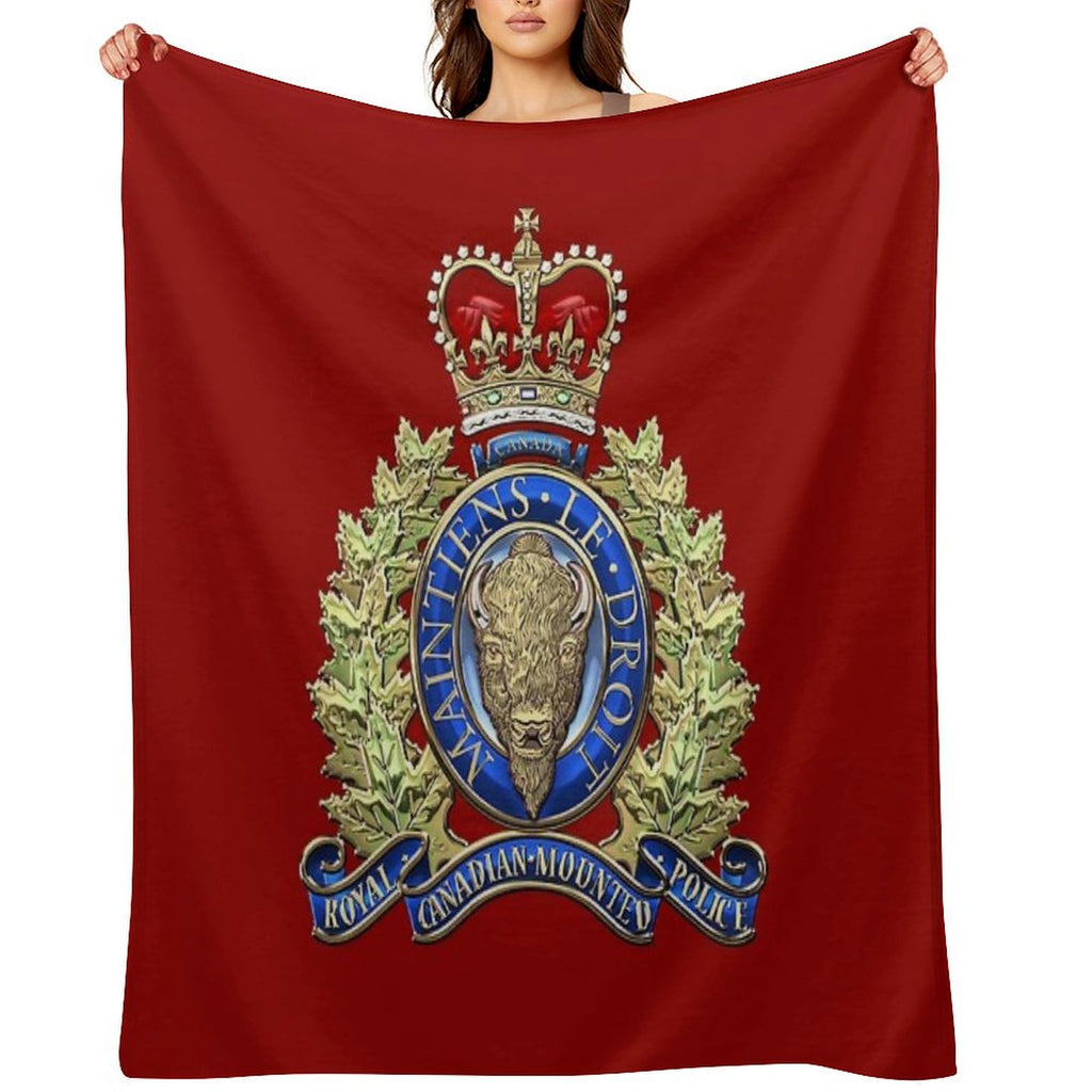 Royal Canadian Mounted Police - RCMP Badge over Red Velvet Durable Throw Blanket