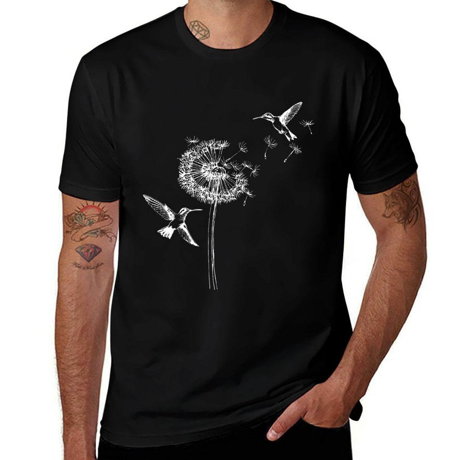 Hummingbird Bird Floral Dandelion Spring Birds Flower  Cotton T-Shirt