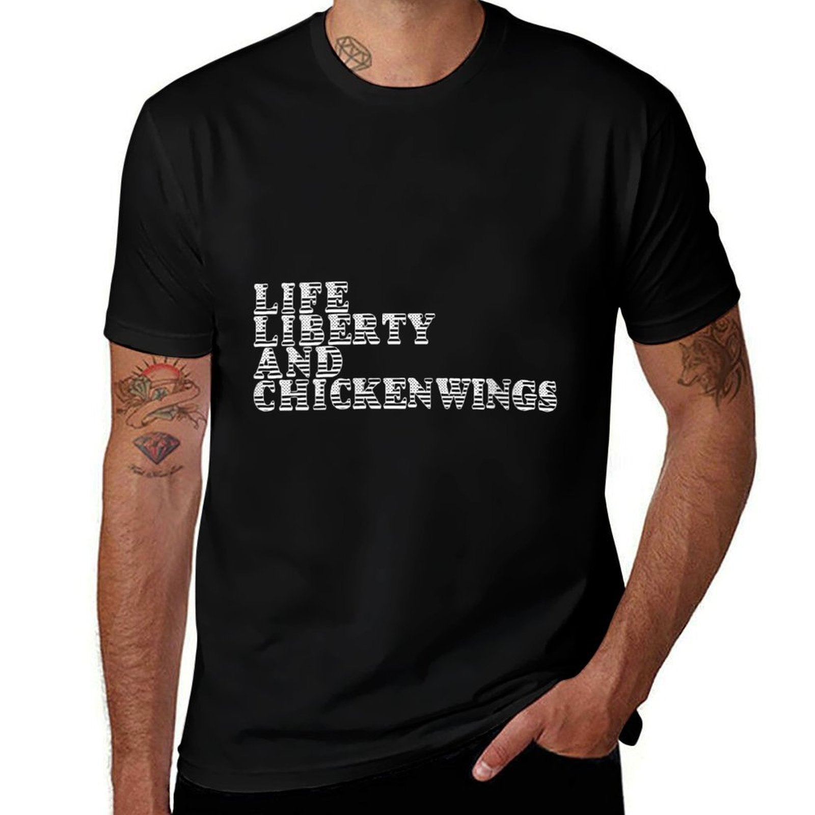 Womens Life Liberty And Chicken Wings 4th of July Patriotic Party  Summer-ready Fabric T-Shirt
