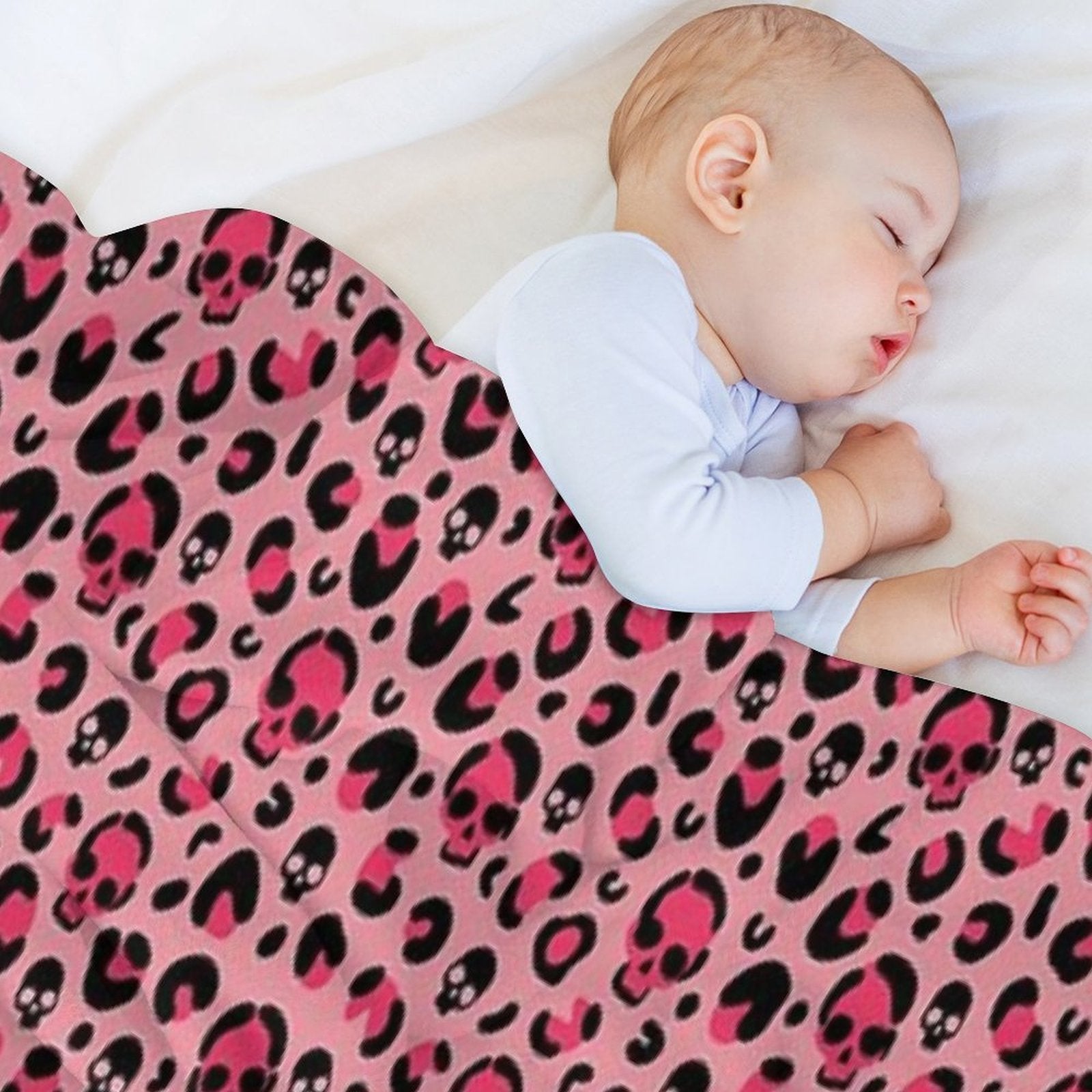 Skull Leopard Print on Pink Background. Premium Throw Blanket