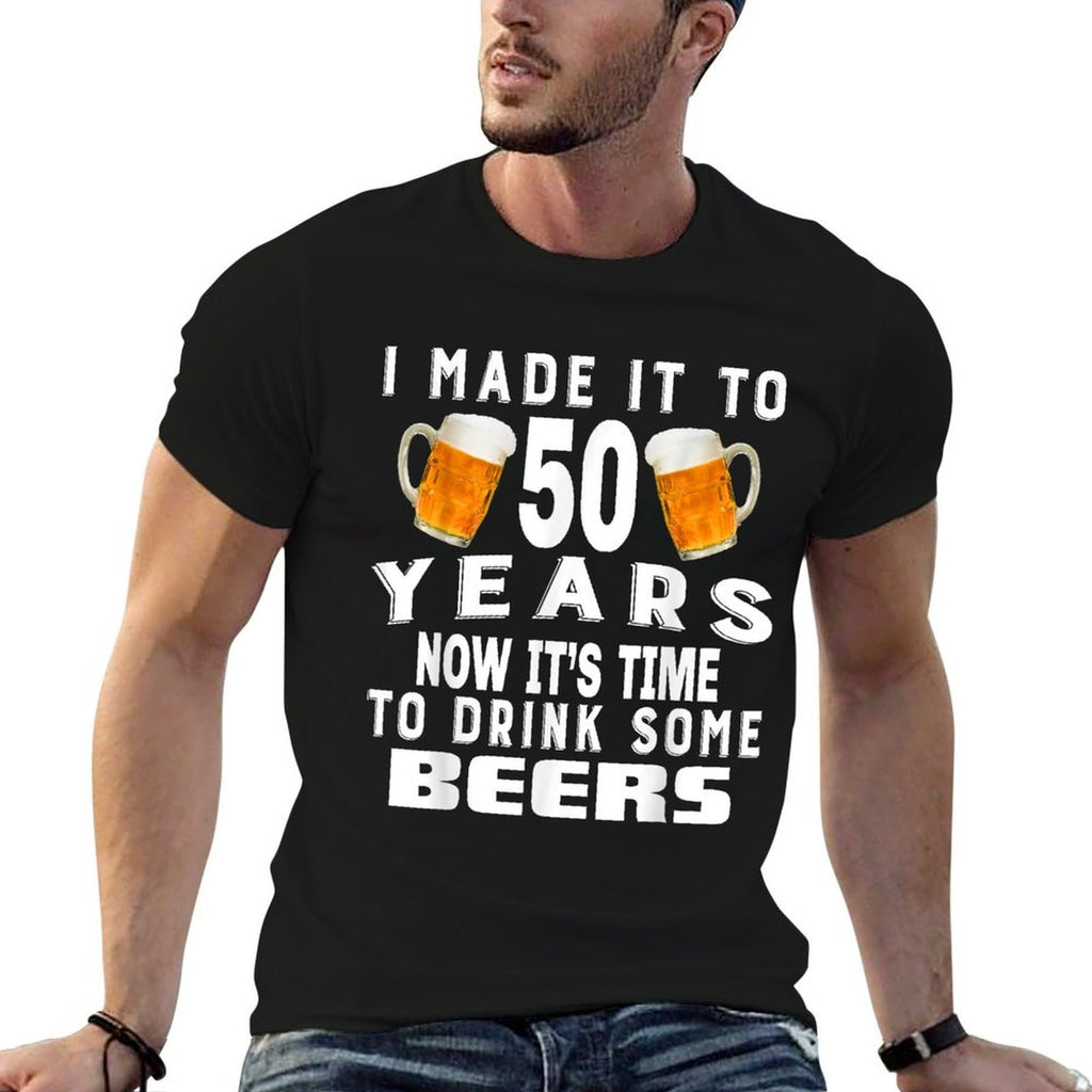 50th Birthday For Beer Enthusiast Drinking Party  Fade-proof Color T-Shirt