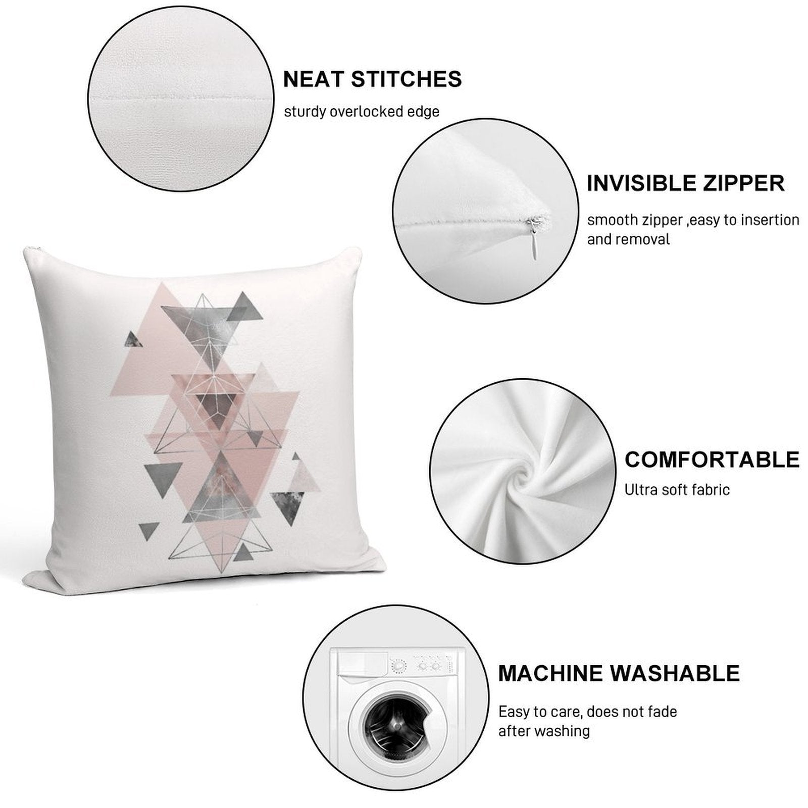 Abstract Geo in Blush Pink And Grey Soft Multiple Sizes Throw Pillow