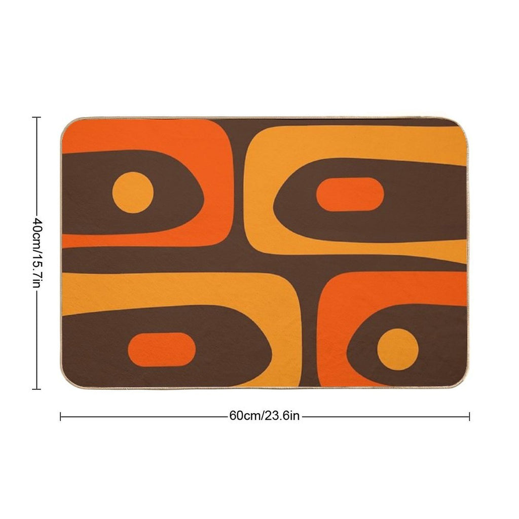 Mid-Century Modern Piquet Retro Minimalist Abstract in 70s Brown And Orange  Easy To Clean Bath Mat