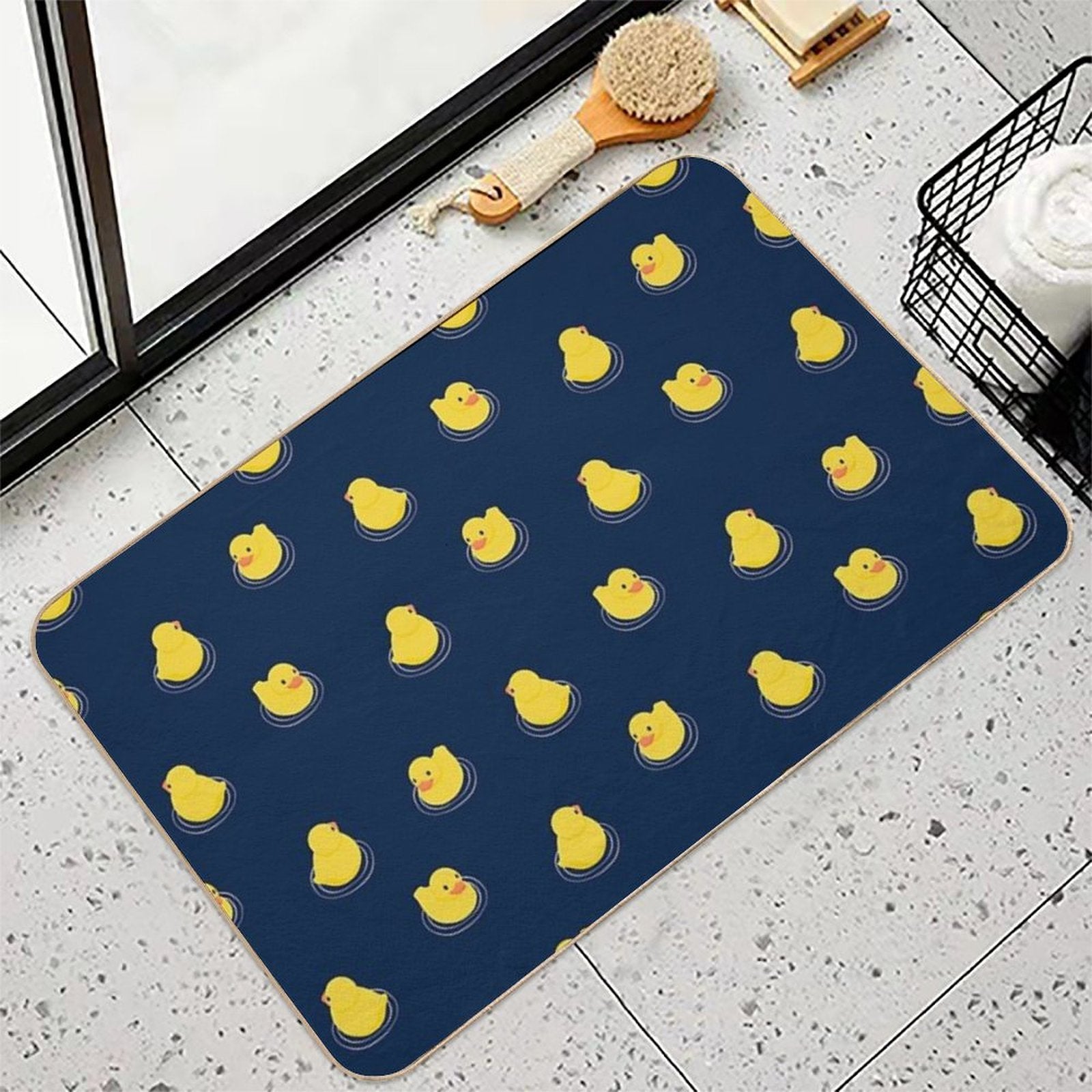 Rubber Ducks - Navy Blue  Easy To Clean Bath Mat