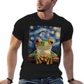 Funny Frog Graphic - Van Gogh Style - Starry Night  Rolled Sleeves T-Shirt
