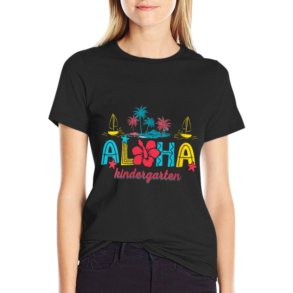Womens Aloha Kindergarten Summer Beach Vacation Teacher School  Wrinkle-resistant T-Shirt