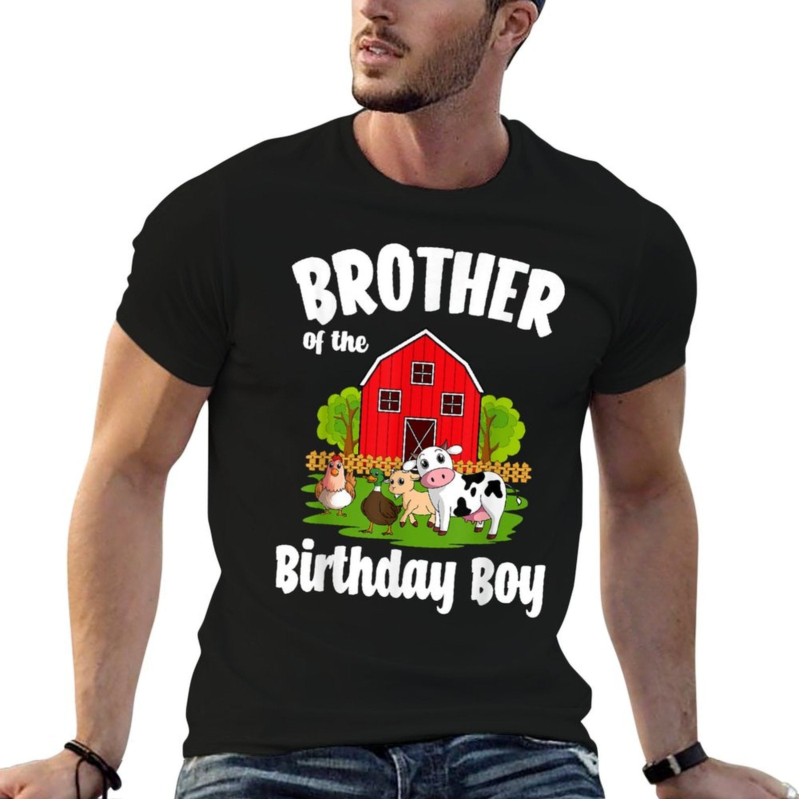 Brother Of The Birthday Boy Farm Animal Bday Party  Fade-proof Color T-Shirt