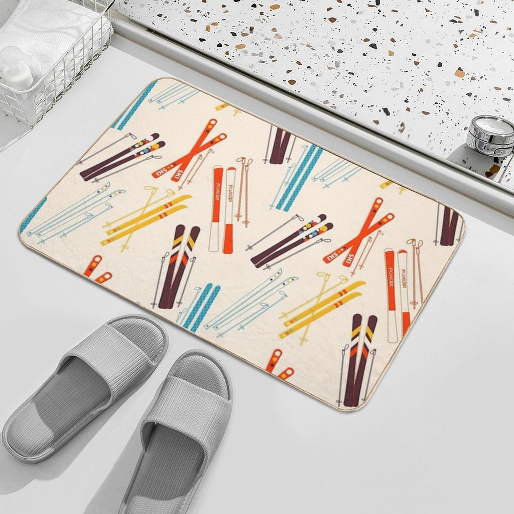 Retro Ski Pattern on Cream  Odorless Bath Mat