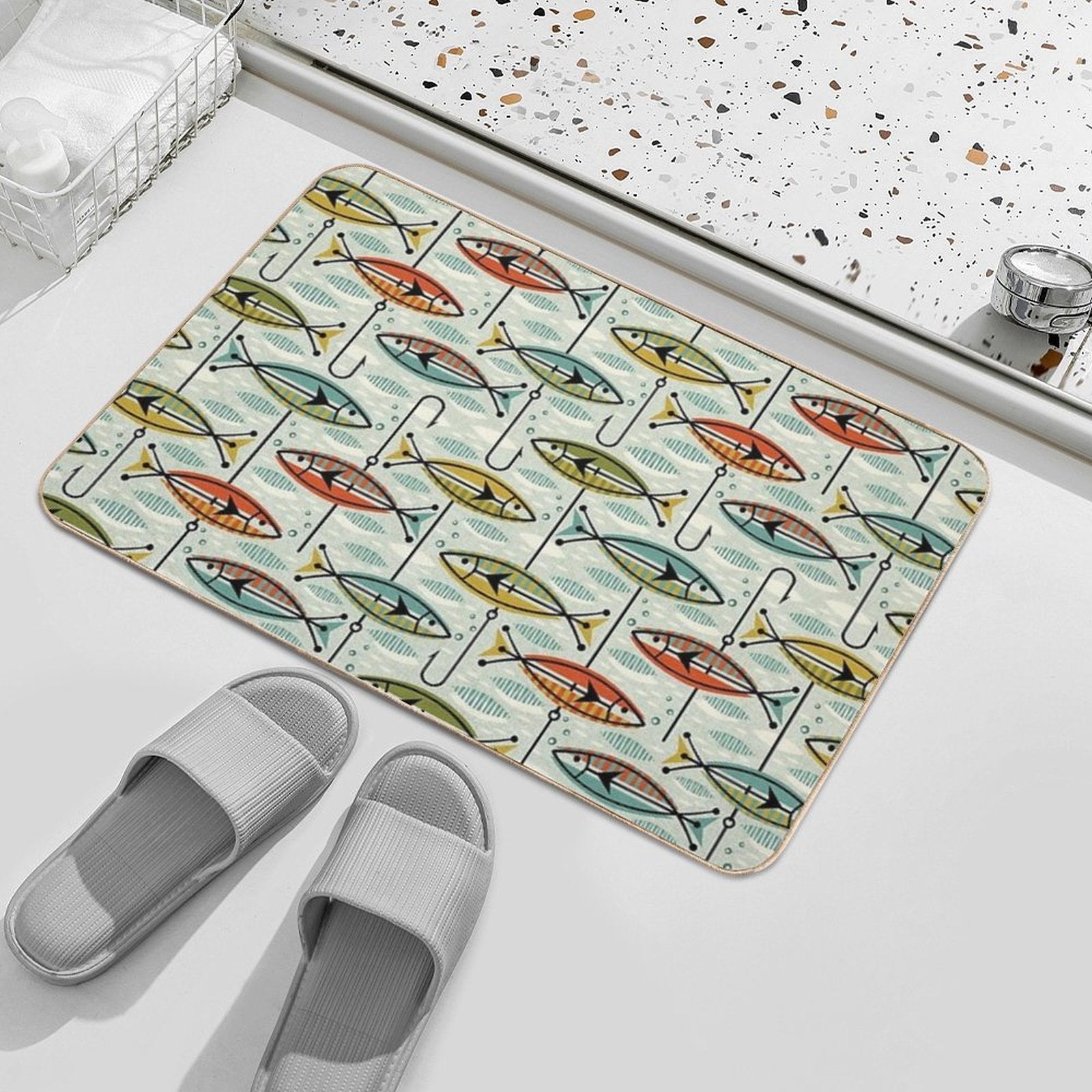 Retro Color Block Fish  Multi-Purpose Bath Mat
