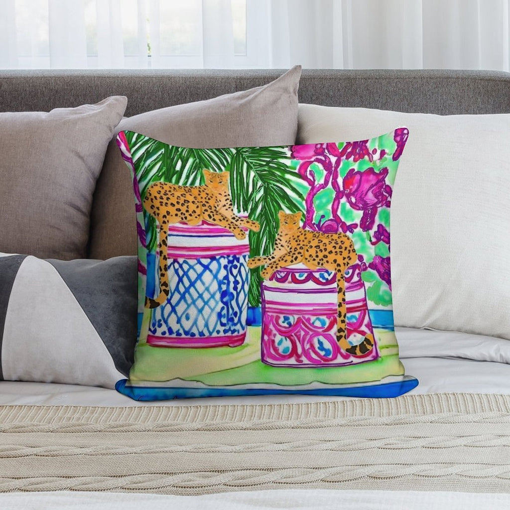 Two Cheetahs on Chinoiserie Jars Soft Style Accent Throw Pillow